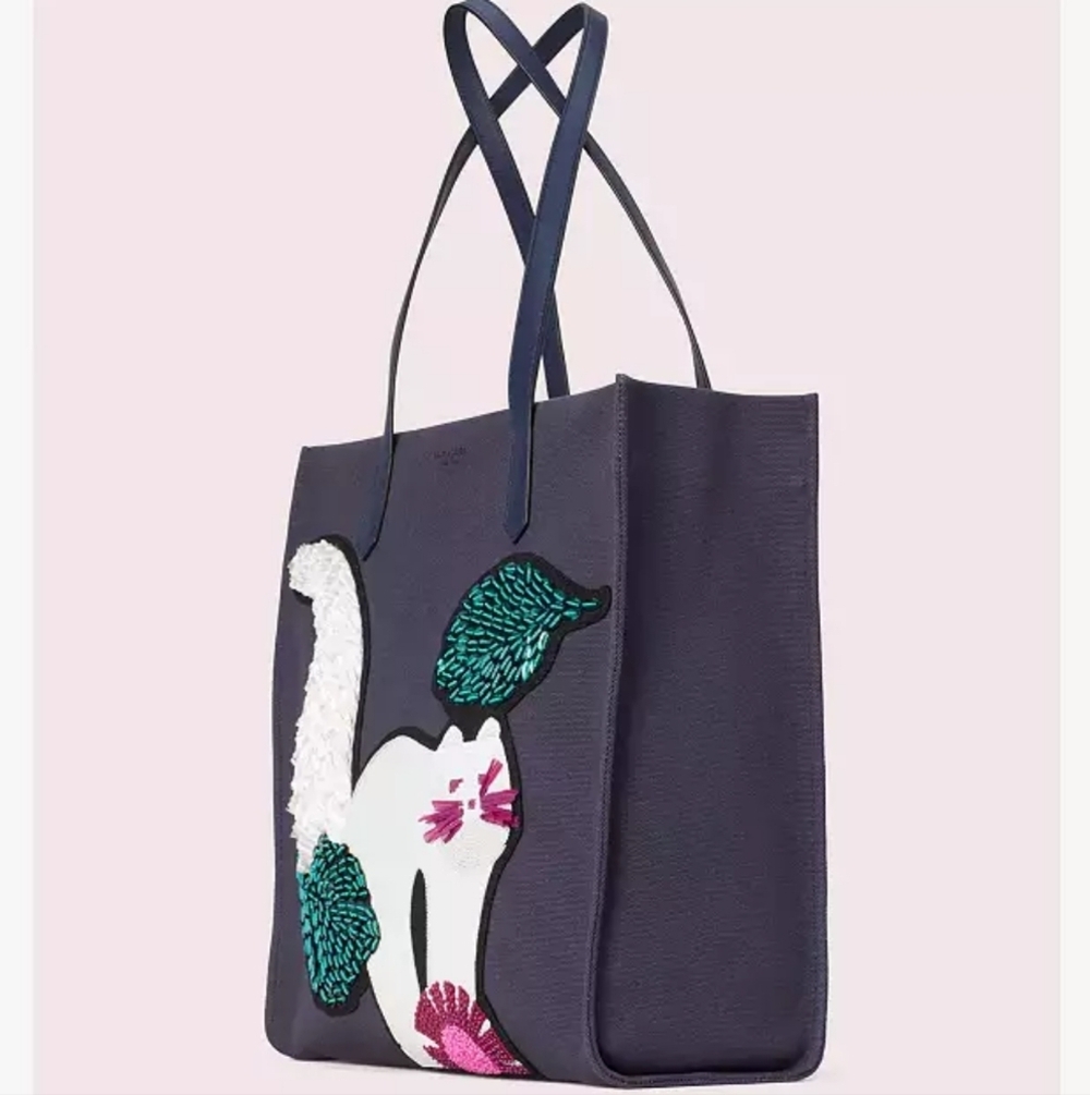 Kate Spade Rare Kitty Embellished Extra Large North South Tote EUC - Picture 5 of 9